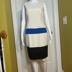 Anne Klein color block Cream Blue and black Sleeveless Dress